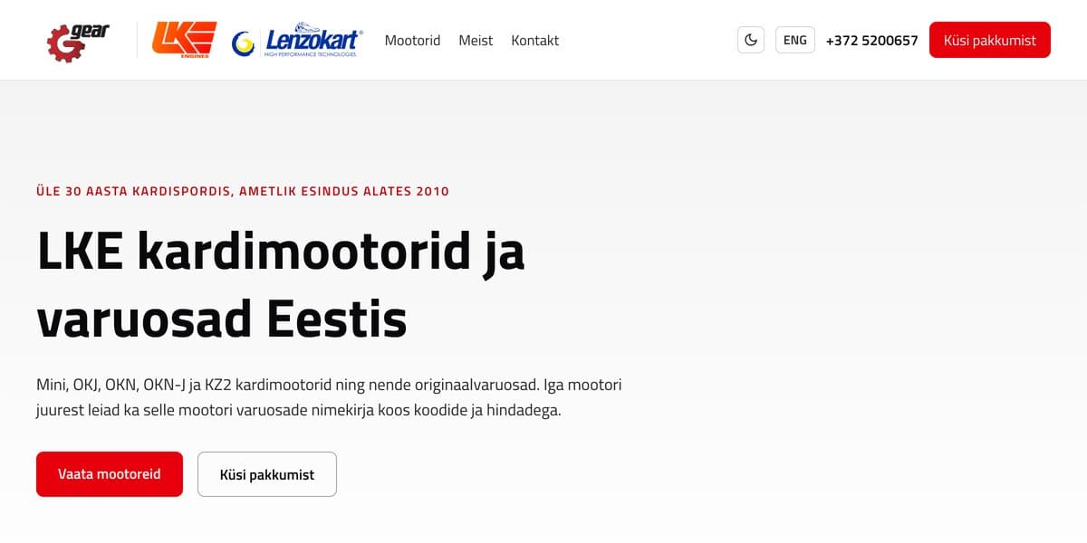 Gear home page: LKE kart engines and spare parts in Estonia