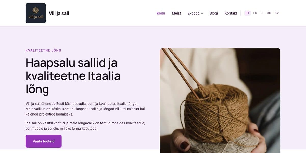 Vill ja sall home page: Haapsalu shawls and Italian yarn in five languages